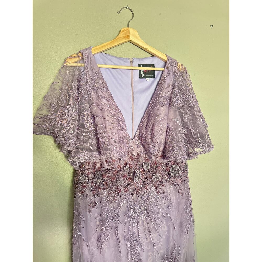 MAC DUGGAL Vintage Flutter Sleeve Evening Gown in Lilac Size 12 - Picture 3 of 11